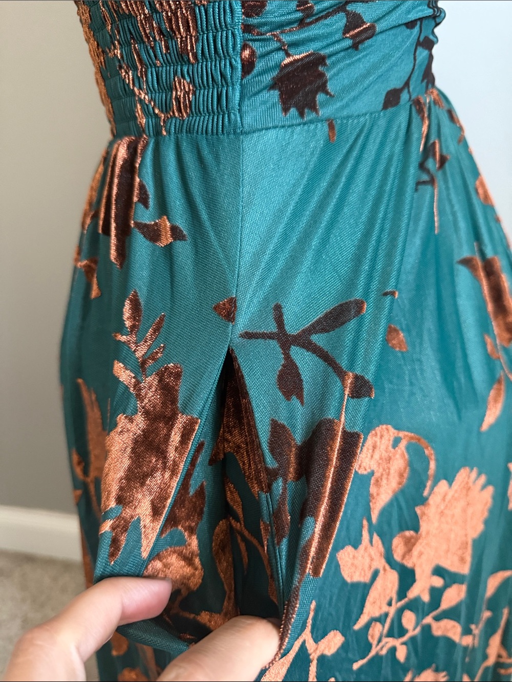 NWT!! Baltic Born - Leslie Velvet Maxi Dress | Bronze + Jade - Size Medium - Picture 7 of 11
